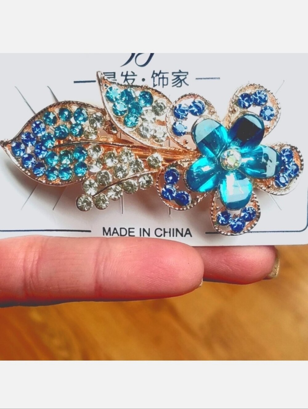 NWT Teal/Multi-Colored Rhinestones ORNATE FLOWER Hair Barrette!
